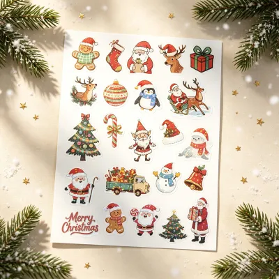 Christmas Cute Cartoon Elk Snowman Laser Gift Box Decorative Stickers