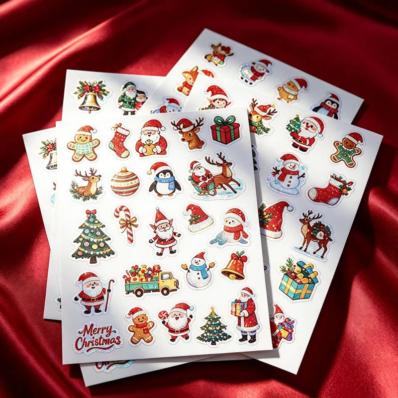 Christmas Cute Cartoon Elk Snowman Laser Gift Box Decorative Stickers