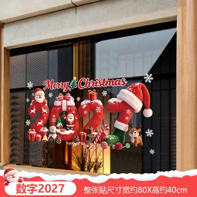 Christmas Glass Stickers Shop Door Electrostatic Stickers Decorative