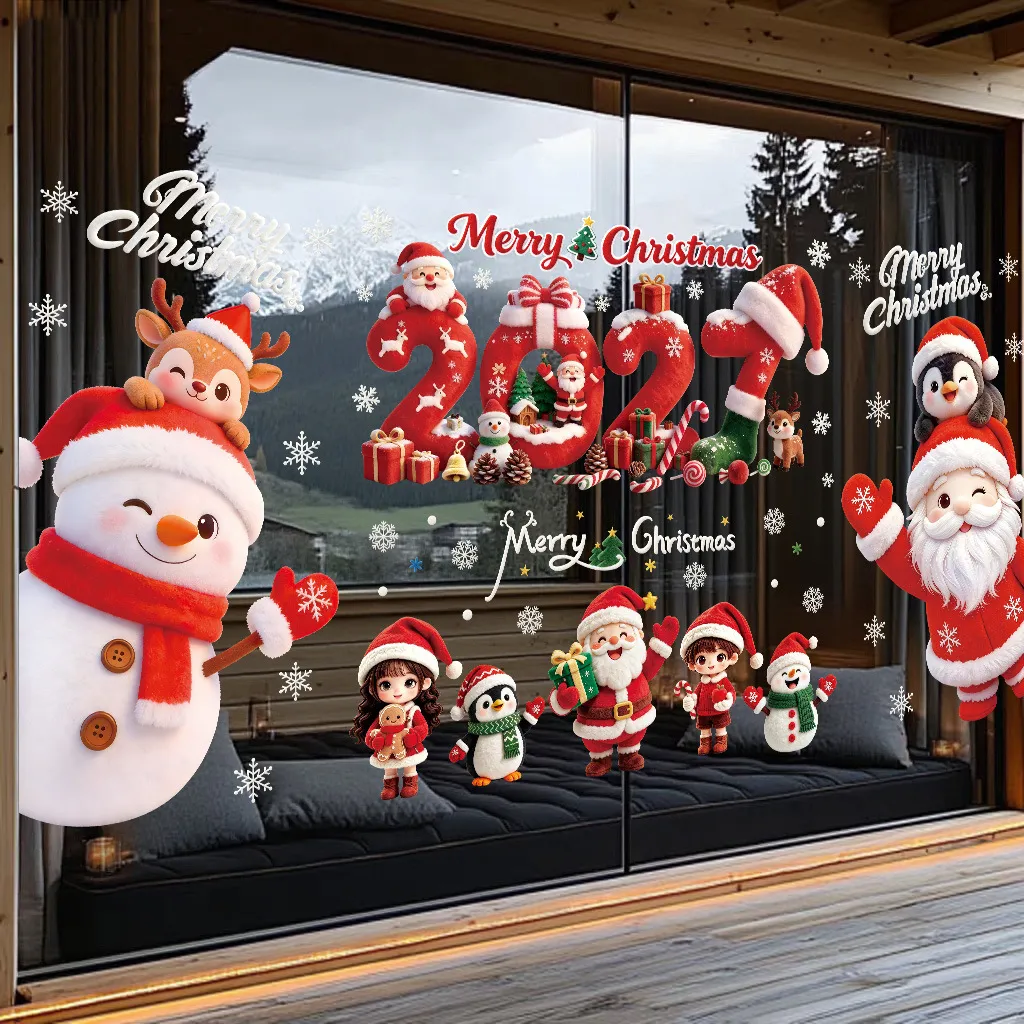 Christmas Glass Stickers Shop Door Electrostatic Stickers Decorative