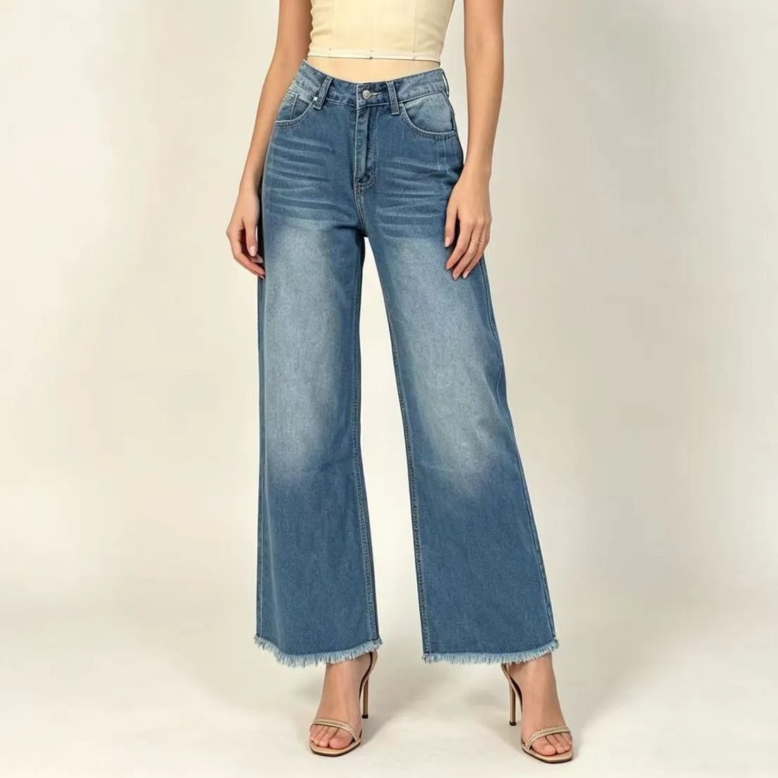 Women Fashion Casual Washed Straight Jeans