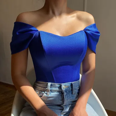 Women Fashion Sexy Summer Solid Color Off-The-Shoulder Fishbone Waist Tube Top