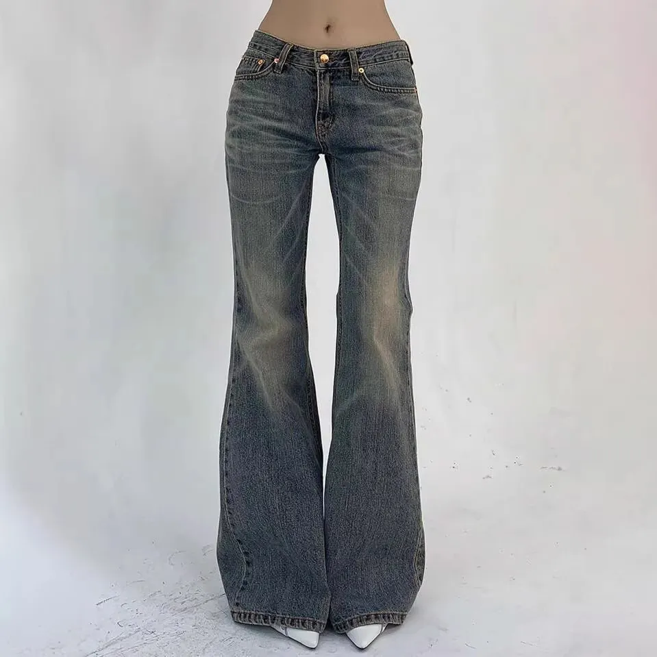Women Fashion Casual Simple Straight-Leg Flared Jeans