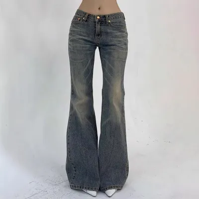 Women Fashion Casual Simple Straight-Leg Flared Jeans