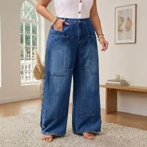 Women Plus Size High Waist Wide Leg Jeans