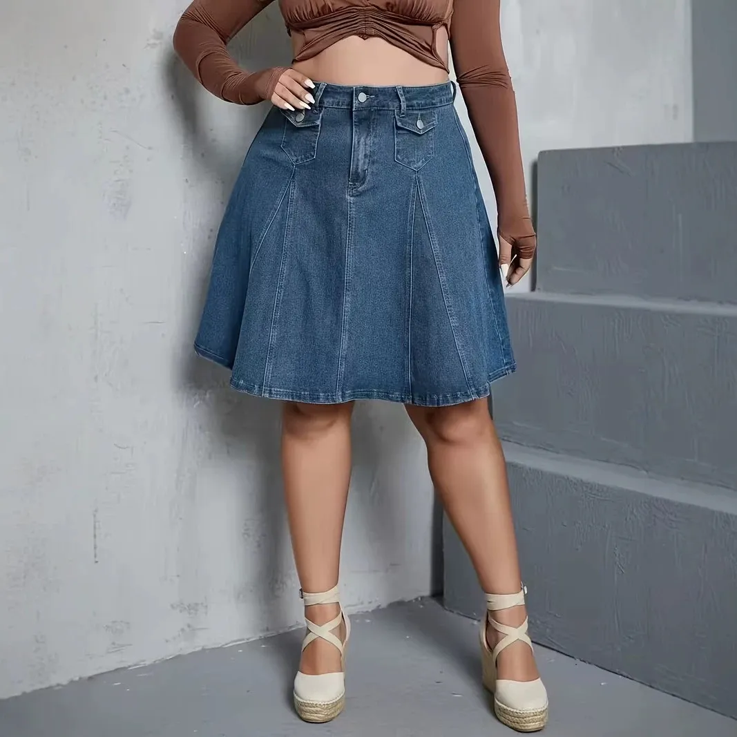 Women Plus Size Fashionable Mid-Waist Denim Skirt
