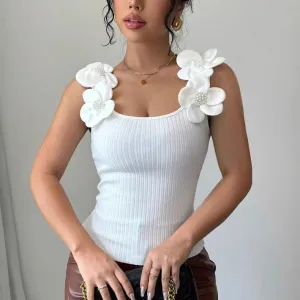 Women Fashion Casual Summer Three-Dimensional Floral Decorative Sleeveless Tank Top