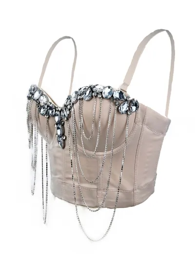 Women Sexy Rhinestone Chain Decoration Corsets