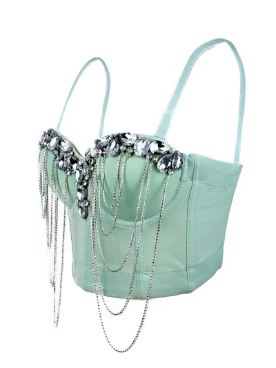 Women Sexy Rhinestone Chain Decoration Corsets