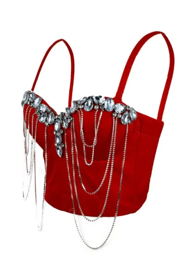 Women Sexy Rhinestone Chain Decoration Corsets