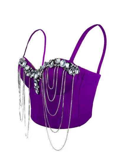 Women Sexy Rhinestone Chain Decoration Corsets