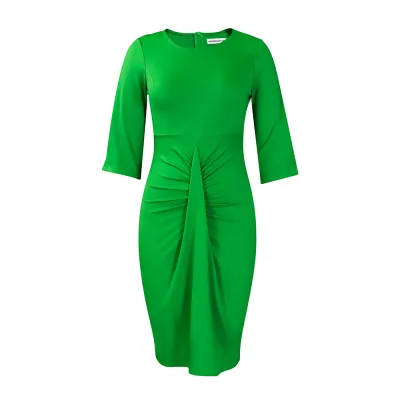 Women'S Fashion Elegant Solid Color Pleated Long-Sleeve Tight-Waist Slim-Fit Dress