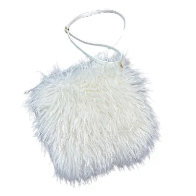 Women Fashion Casual Solid Color Faux Wool Fur Shoulder Bag