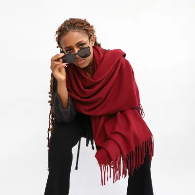 Women Fashion Csaual Autumn Winter Solid Color Imitation Cashmere Warm Long Scarf