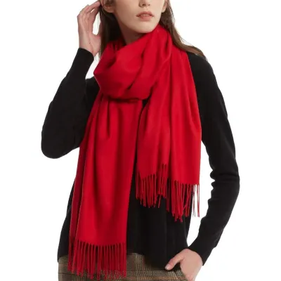 Women Fashion Casual Autumn And Winter Solid Color Thickened Warm Tassel Scarf