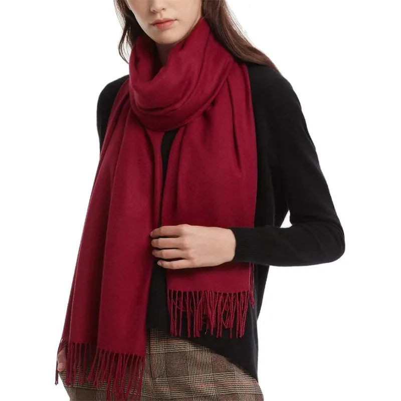 Women Fashion Casual Autumn And Winter Solid Color Thickened Warm Tassel Scarf