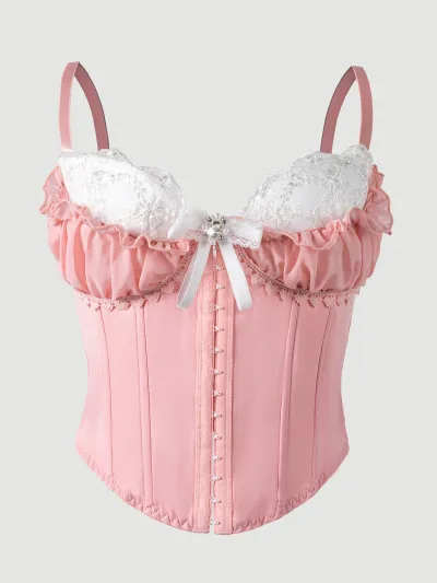 Women Sexy Stitching Lace Fishbone Corsets