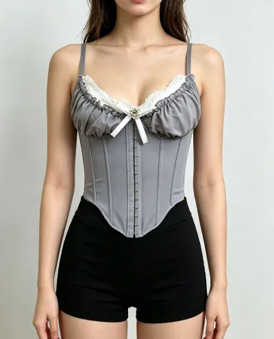 Women Sexy Stitching Lace Fishbone Corsets