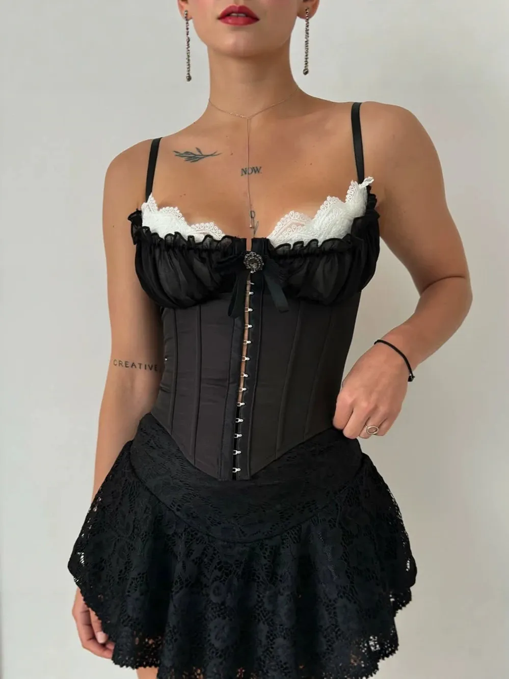 Women Sexy Stitching Lace Fishbone Corsets