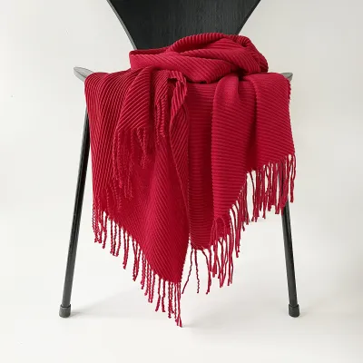 Women Fashion Autumn And Winter Solid Color Thick Warm Imitation Cashmere Scarf