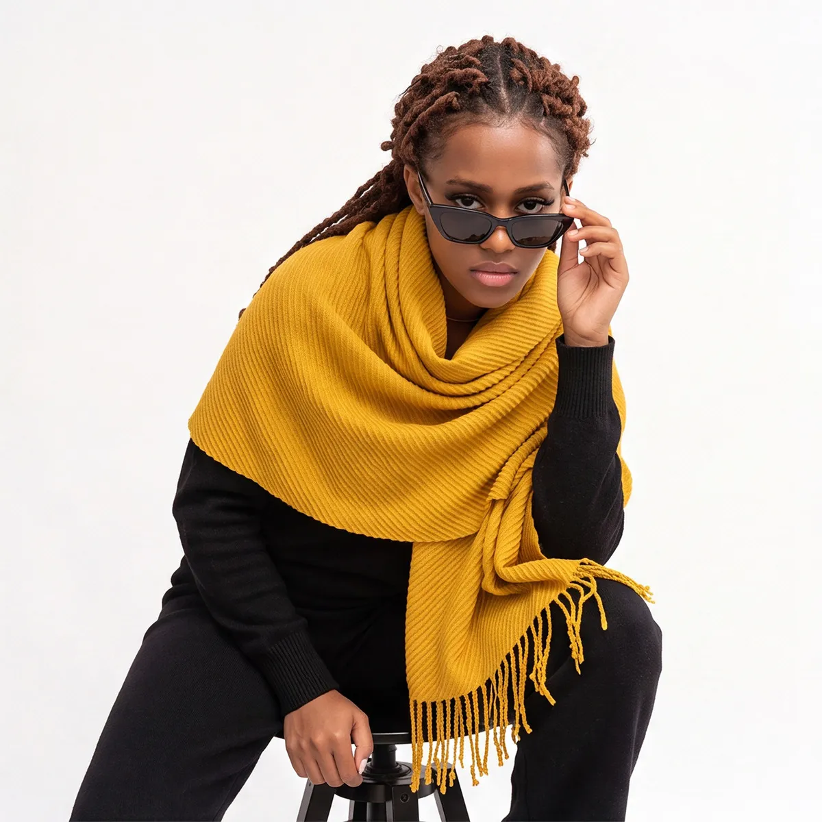 Women Fashion Autumn And Winter Solid Color Thick Warm Imitation Cashmere Scarf