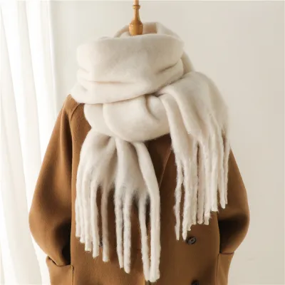 Women Fashion Casual Winter Solid Color Warm Lengthen Tassel Scarf
