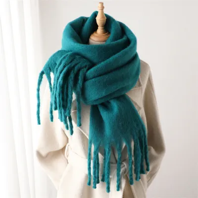 Women Fashion Casual Winter Solid Color Warm Lengthen Tassel Scarf