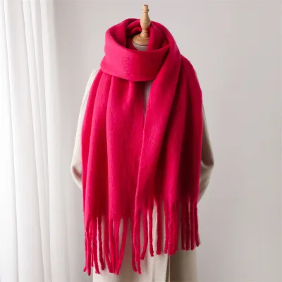 Women Fashion Casual Winter Solid Color Warm Lengthen Tassel Scarf