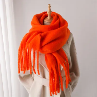 Women Fashion Casual Winter Solid Color Warm Lengthen Tassel Scarf