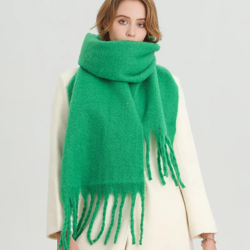 Women Fashion Casual Winter Solid Color Warm Lengthen Tassel Scarf