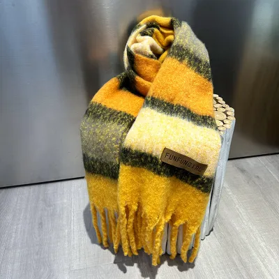 Women Fashion Autumn And Winter Stripe Thickened Warm Scarf