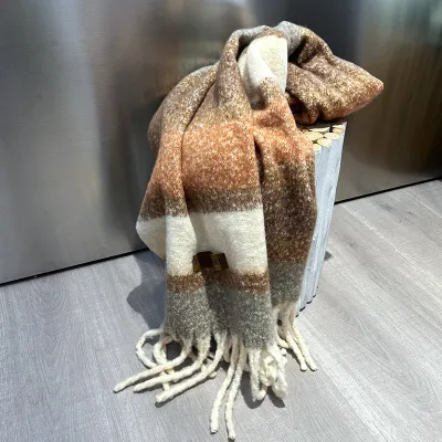 Women Fashion Autumn And Winter Stripe Thickened Warm Scarf