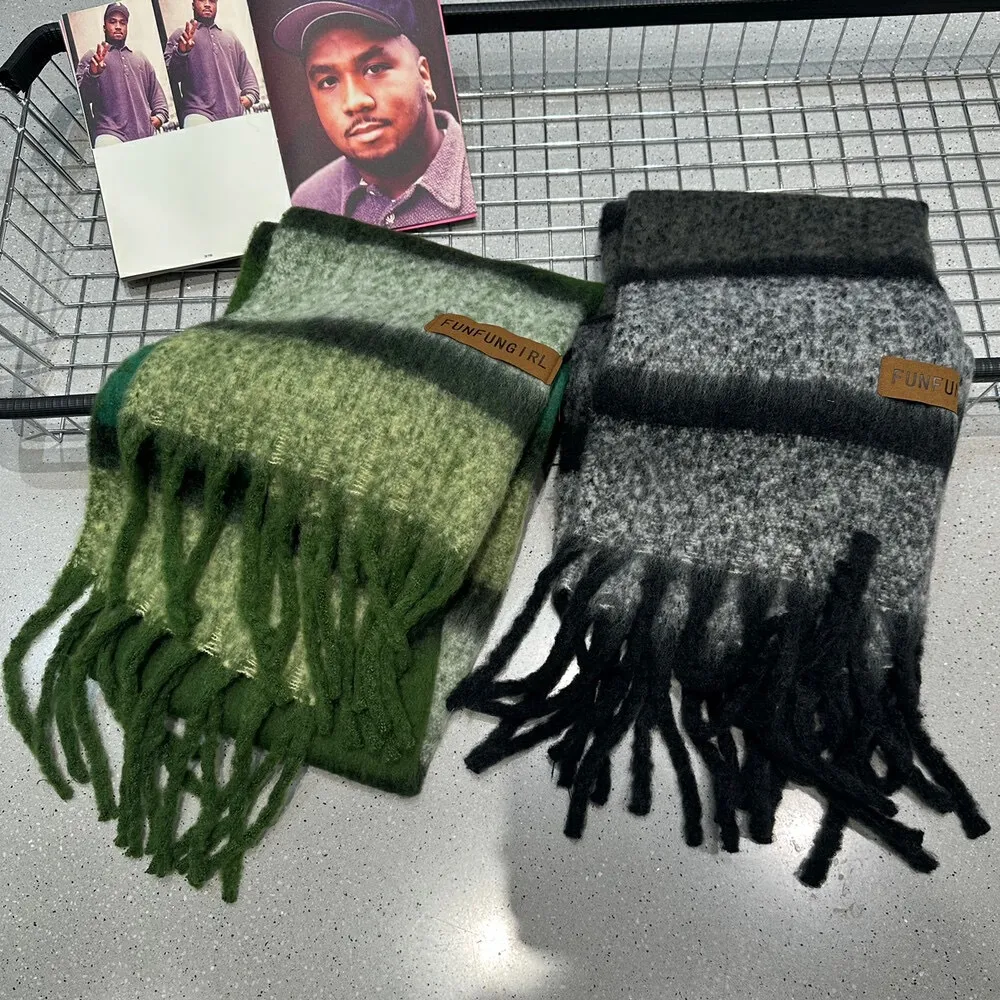 Women Fashion Autumn And Winter Stripe Thickened Warm Scarf