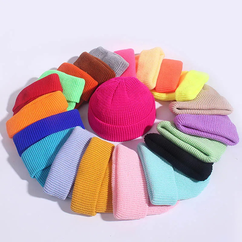 Fashion Casual Solid Color Autumn And Winter Short Knitted Beanie Hat