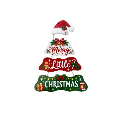 Christmas Santa Claus Printed Wooden Pendant Door Decoration