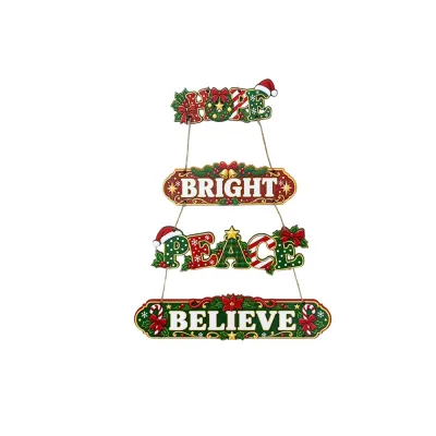 Christmas Santa Claus Printed Wooden Pendant Door Decoration