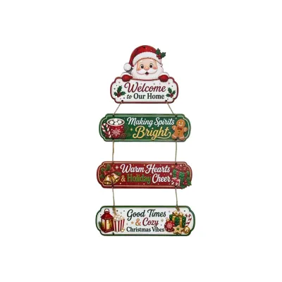 Christmas Santa Claus Printed Wooden Pendant Door Decoration