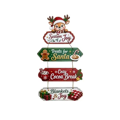 Christmas Santa Claus Printed Wooden Pendant Door Decoration