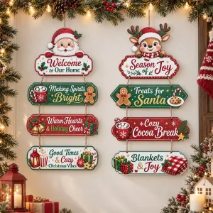 Christmas Santa Claus Printed Wooden Pendant Door Decoration