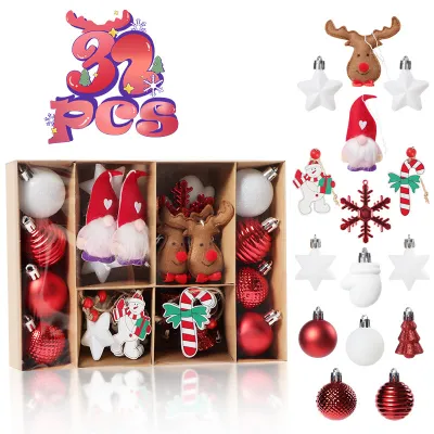 Christmas Christmas Tree Plating Painted Hanging Ornament Decorations 32pcs/Set