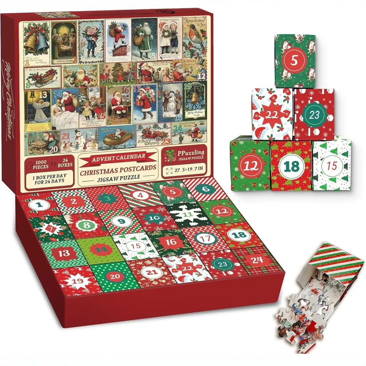 Christmas Puzzle Advent Calendar 24 Pack Countdown Holiday Home Decoration Gifts