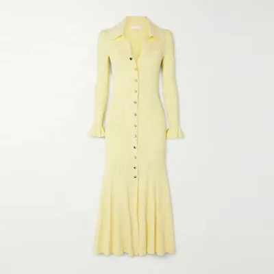 Women Fashion Elegant Autumn And Winter Solid Color Lapel Long-Sleeve Tight Waist Large Swing Knitted Dress