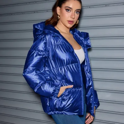 Women Fashion Casual Winter Solid Color Long-Sleeve With Hat Cotton-Padded Coat