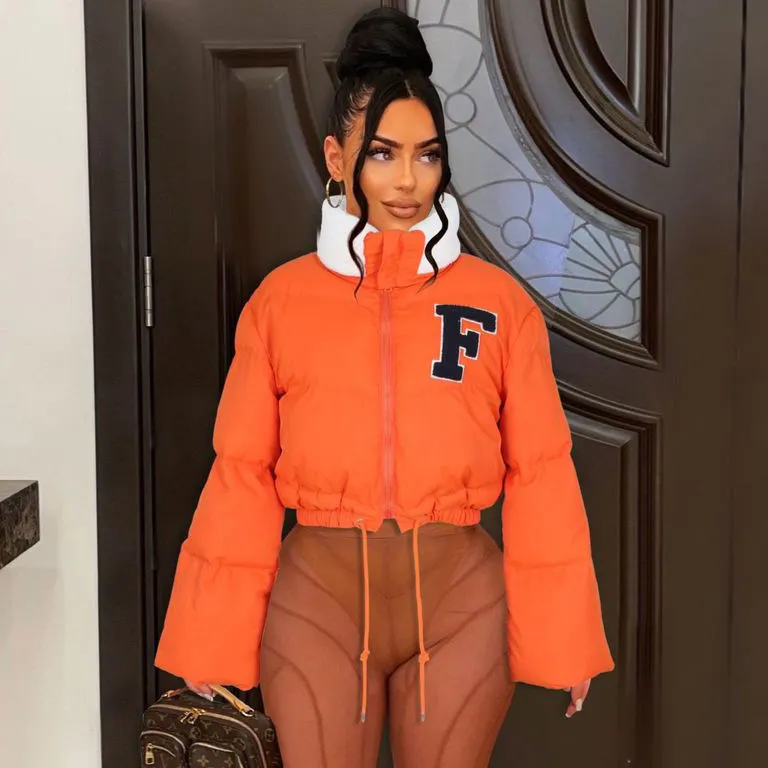 Women'S Fashion Autumn And Winter Letter Embroidered Cotton Large Lapel Long-Sleeve Coat