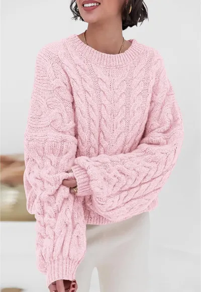 Women Fashion Casual Autumn And Winter Solid Color Thick Needle Long-Sleeve Loose Knitted Sweater