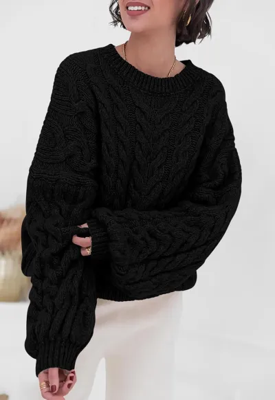 Women Fashion Casual Autumn And Winter Solid Color Thick Needle Long-Sleeve Loose Knitted Sweater