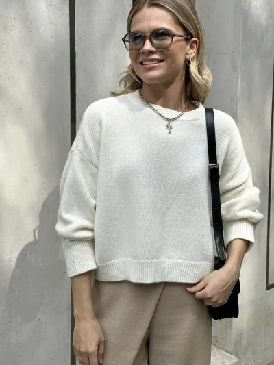 Women Fashion Casual Autumn And Winter Simple Solid Color Thickened Round Neck Long-Sleeve Knitted Sweater