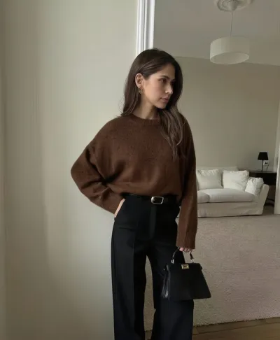 Women Fashion Casual Autumn And Winter Simple Solid Color Thickened Round Neck Long-Sleeve Knitted Sweater
