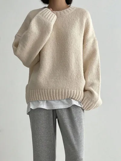 Women Fashion Casual Autumn And Winter Solid Color Round Neck Long Sleeve Thickened Knitted Sweater
