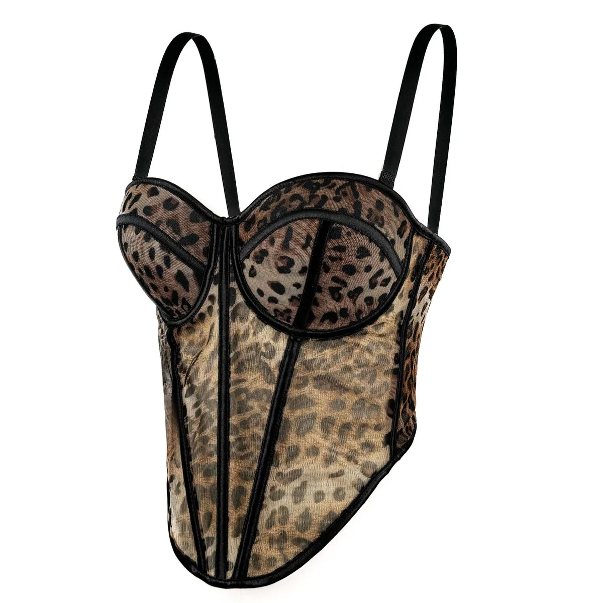 Women Sexy Leopard Mesh Fishbone Corsets